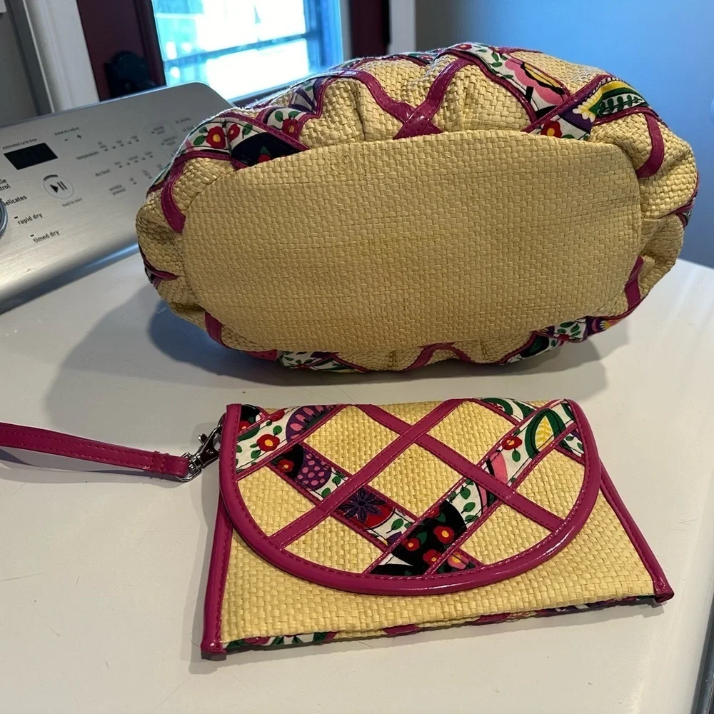 Vera Bradley Viva La Vera Straw Hobo Bag and Wristlet
